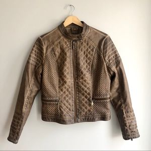 Jou Jou Women’s Quilted Brown Moto Jacket